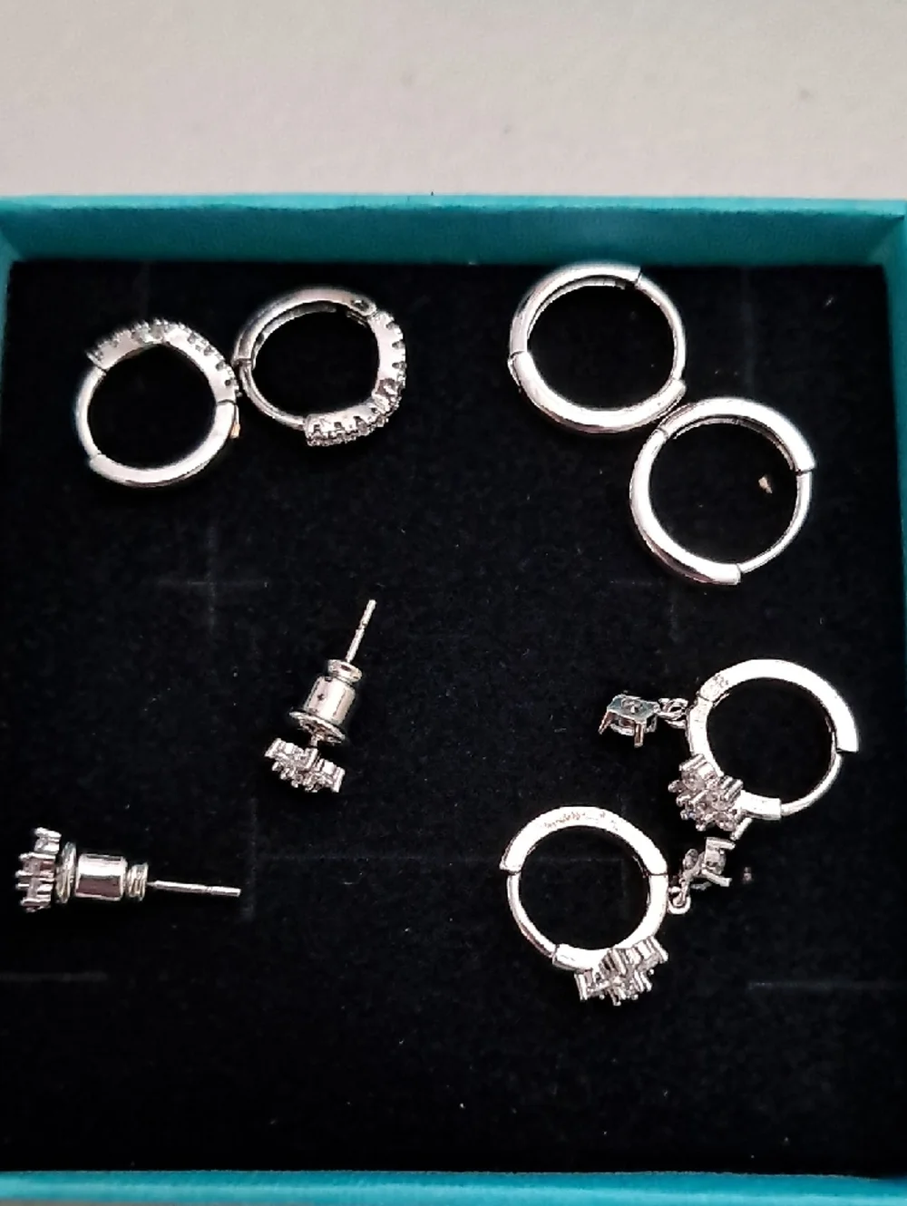 Silver Hoop Earrings Set - Women's Fashion Earrings - Picture 2 of 4